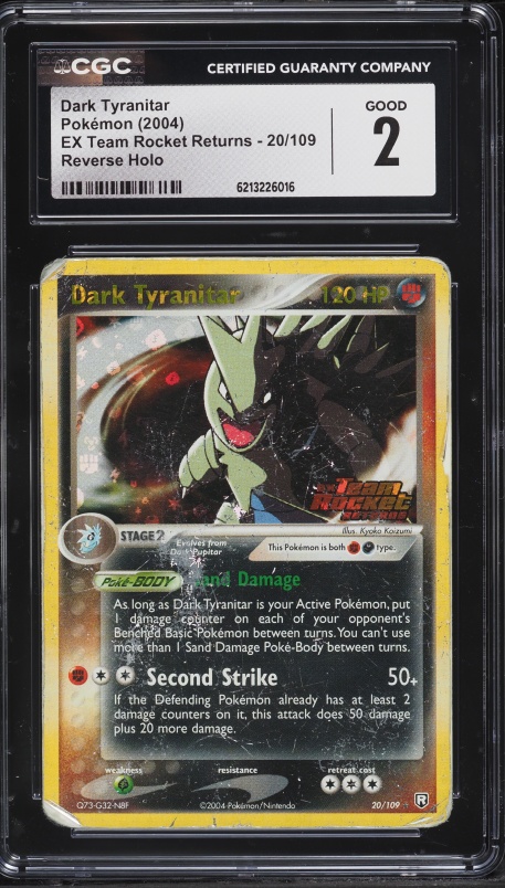 2004 Pokemon Ex Team Rocket Returns Reverse Holo Dark Tyranitar #20 CGC 2 GD