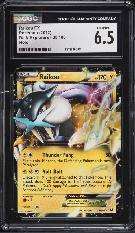 2012 Pokemon Black & White Dark Explorers Holo Raikou EX #38 CGC 6.5 EXMT+