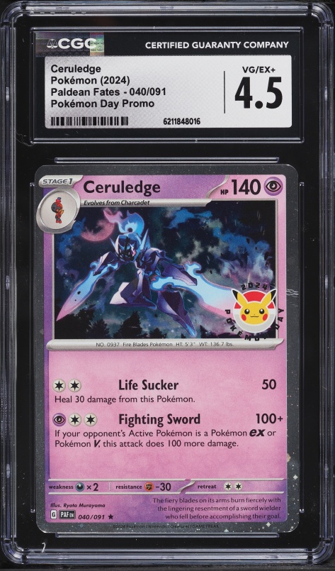 2024 Pokemon Scarlet & Violet Paldean Fates Day Promo Holo Ceruledge #40 CGC 4.5 VGEX+