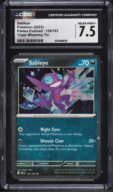 2023 Pokemon Scarlet & Violet Paldea Evolved Triple Whammy Tin Sableye #136 CGC 7.5 NRMT+