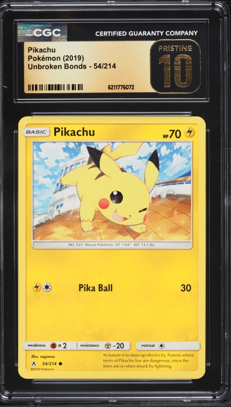 2019 Pokemon Sun & Moon Unbroken Bonds Pikachu #54 CGC 10 PRISTINE