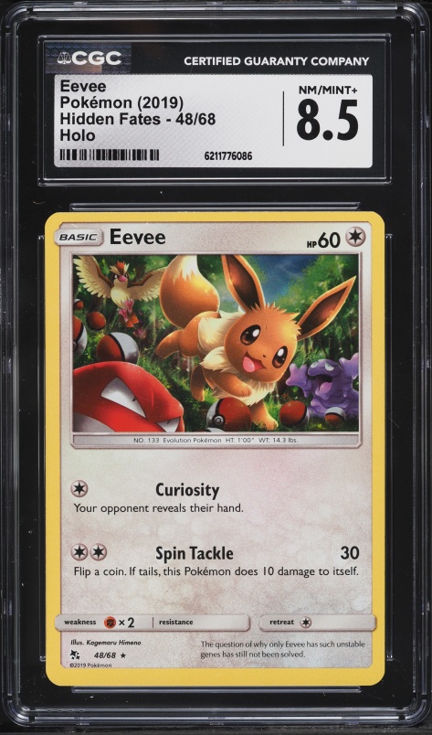 2019 Pokemon Sun & Moon Hidden Fates Holo Eevee #48 CGC 8.5 NM-MT+