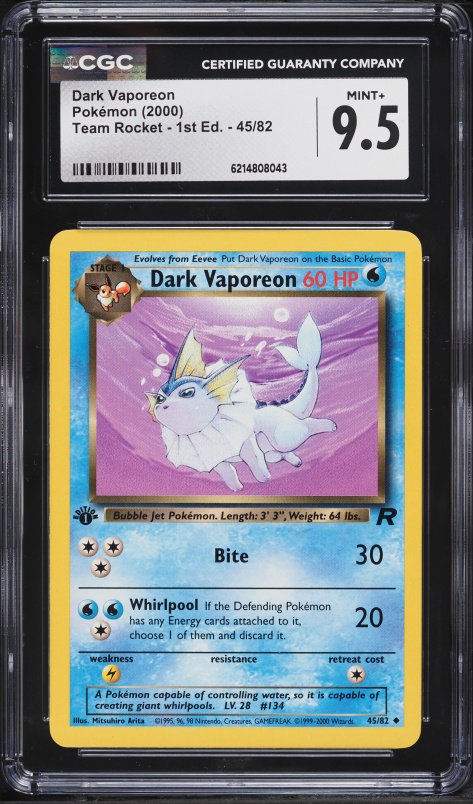 2000 Pokemon Team Rocket 1st Edition Dark Vaporeon #45 CGC 9.5 MINT+