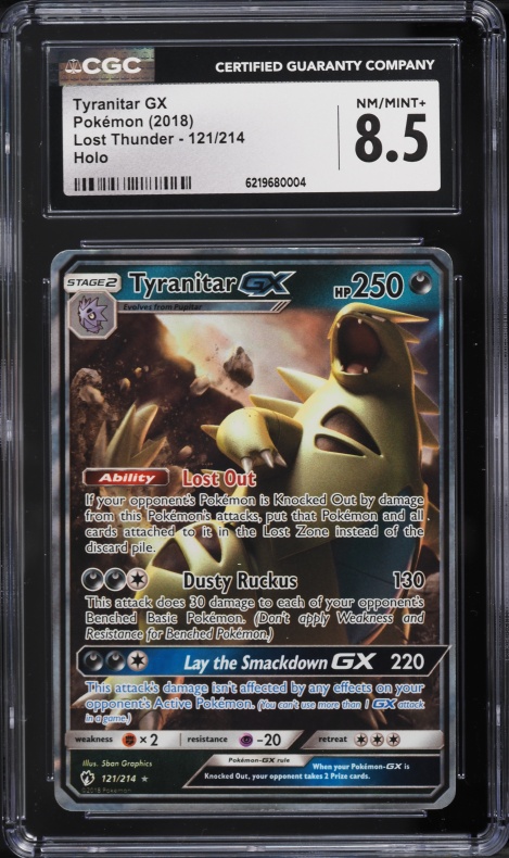 2018 Pokemon Sun & Moon Lost Thunder Holo Tyranitar GX #121 CGC 8.5 NM-MT+
