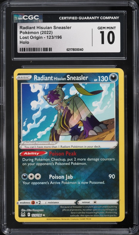 2022 Pokemon Sword & Shield Lost Origin Holo Radiant Hisuian Sneasler #123 CGC 10 GEM MINT