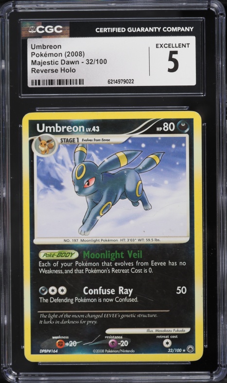 2008 Pokemon Diamond & Pearl Majestic Dawn Reverse Holo Umbreon #32 CGC 5 EX