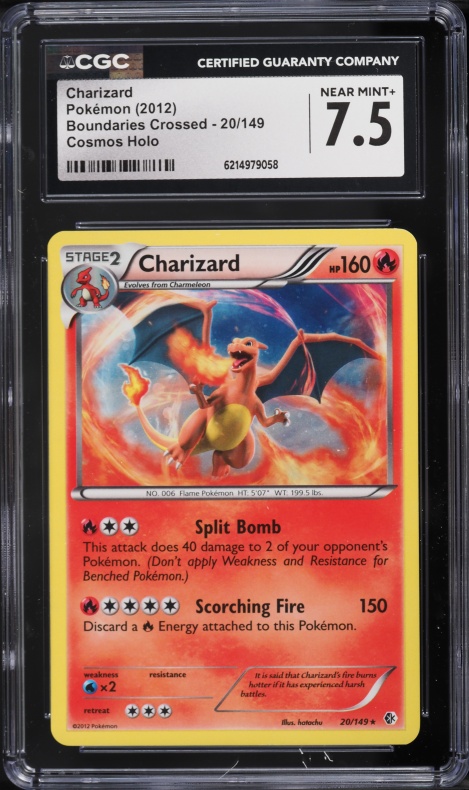 2012 Pokemon Black & White Boundaries Crossed Cosmos Holo Charizard #20 CGC 7.5 NRMT+