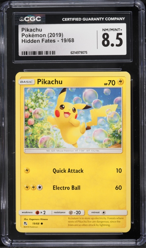 2019 Pokemon Sun & Moon Hidden Fates Pikachu #19 CGC 8.5 NM-MT+