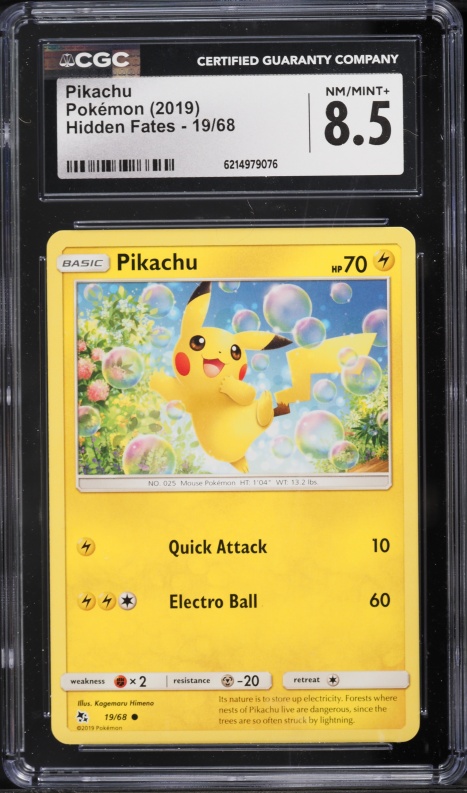 2019 Pokemon Sun & Moon Hidden Fates Pikachu #19 CGC 8.5 NM-MT+