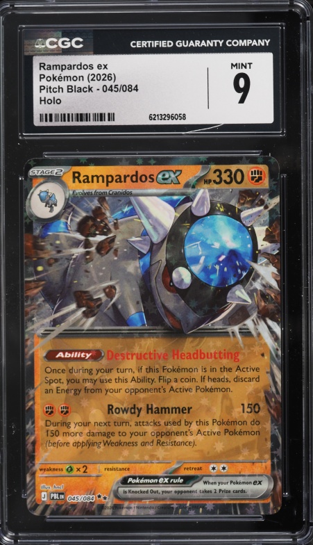 2026 Pokemon Mega Evolution Pitch Black Holo Rampardos Ex #45 CGC 9 MINT