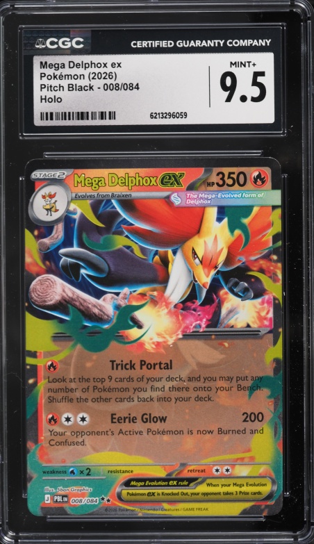 2026 Pokemon Mega Evolution Pitch Black Holo Mega Delphox Ex #8 CGC 9.5 MINT+