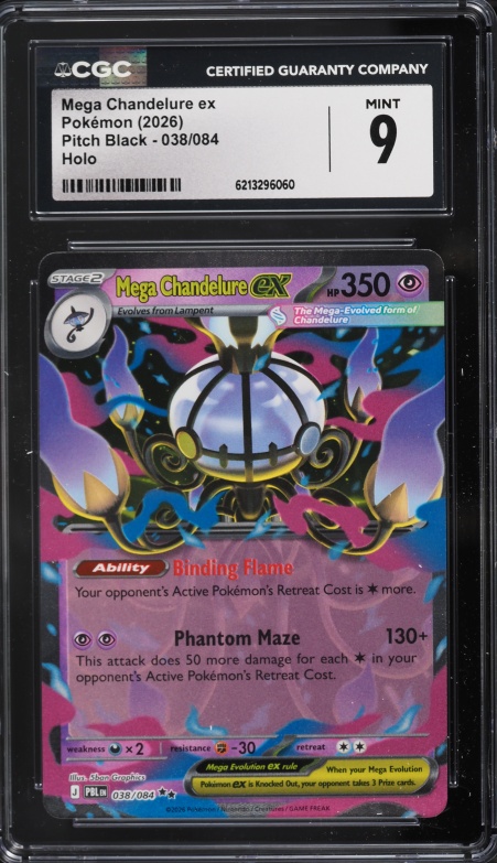 2026 Pokemon Mega Evolution Pitch Black Holo Mega Chandelure Ex #38 CGC 9 MINT