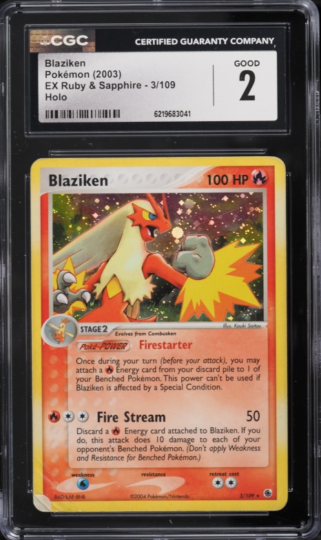 2003 Pokemon EX Ruby & Sapphire Holo Blaziken #3 CGC 2 GD