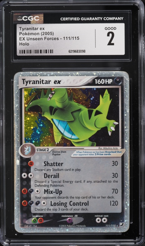 2005 Pokemon EX Unseen Forces Holo Tyranitar EX #111 CGC 2 GD