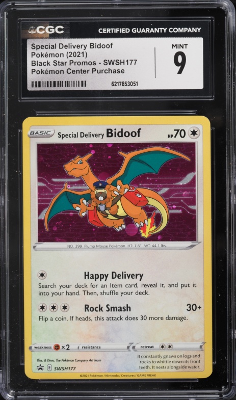 2021 Pokemon Sword & Shield Promo Center Holo Special Delivery Bidoof #SWSH177 CGC 9 MINT