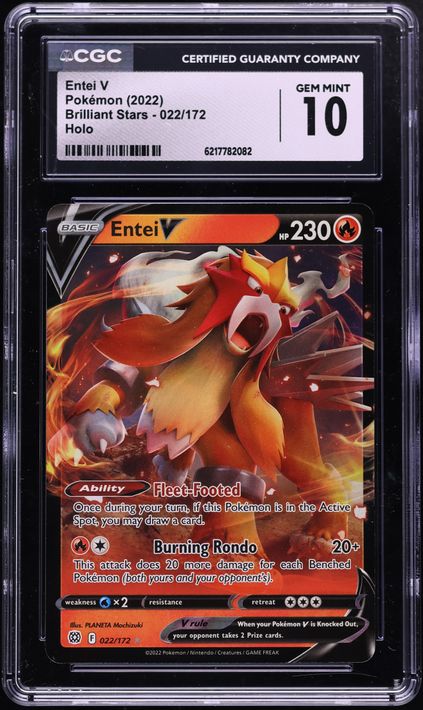 2022 Pokemon Sword & Shield Brilliant Stars Holo Entei V #22 CGC 10 GEM MINT