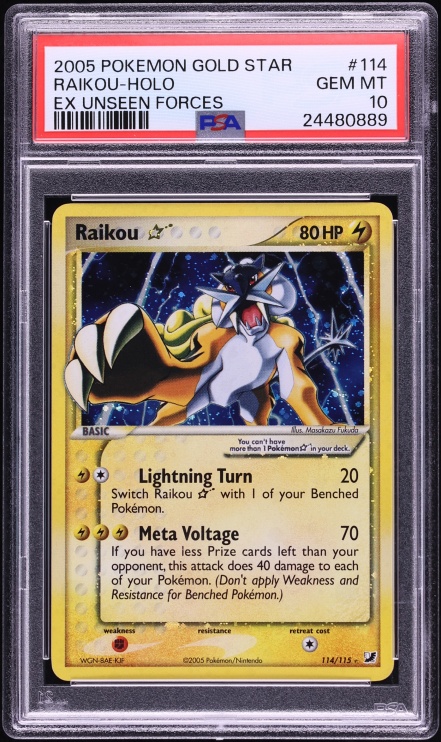2005 Pokemon EX Unseen Forces Holo Raikou Gold Star #114 PSA 10 GEM MINT