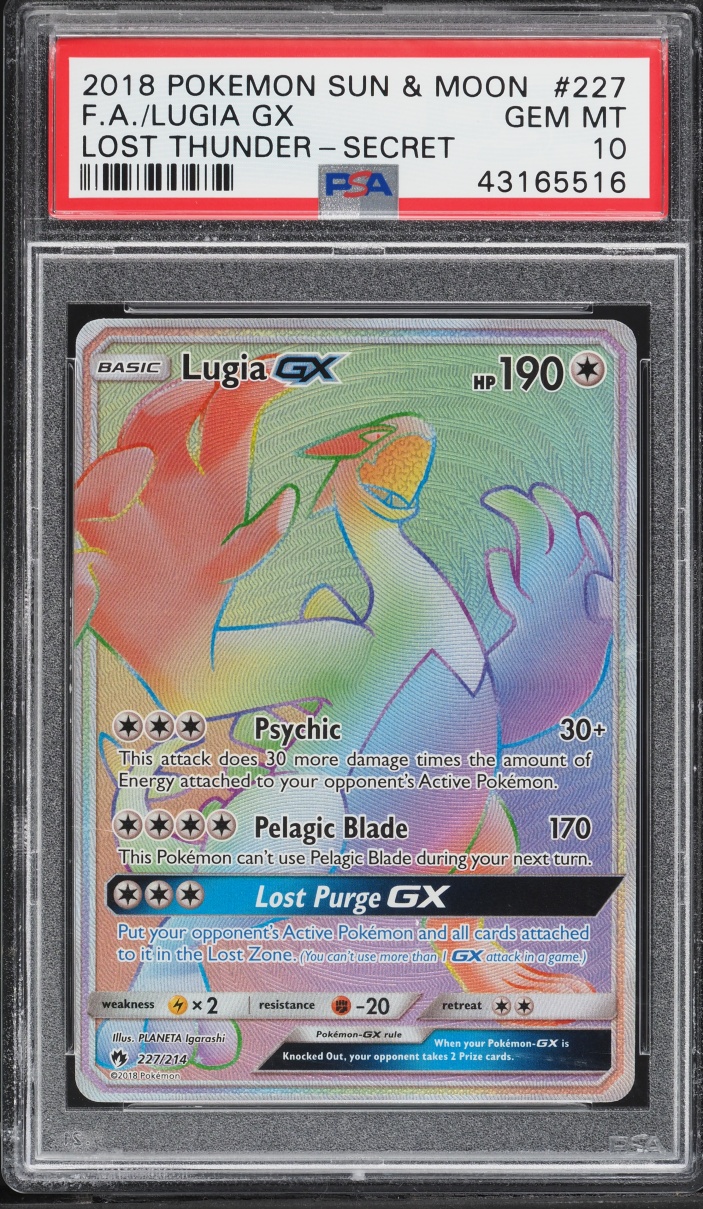 2018 Pokemon Sun & Moon Lost Thunder Rainbow Rare Lugia GX #227 PSA 10 GEM MINT