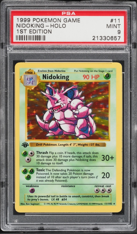 1999 Pokemon Base Set Shadowless 1st Edition Holo Nidoking #11 PSA 9 MINT
