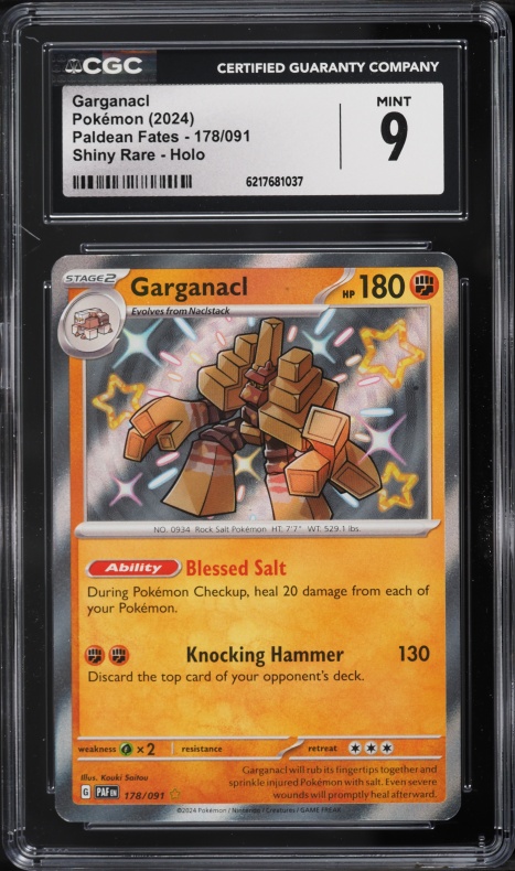 2024 Pokemon Scarlet & Violet Paldean Fates Shiny Rare Garganacl #178 CGC 9 MINT