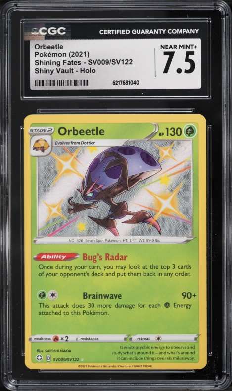 2021 Pokemon Sword & Shield Shining Fates Shiny Vault Holo Orbeetle #SV009 CGC 7.5 NRMT+