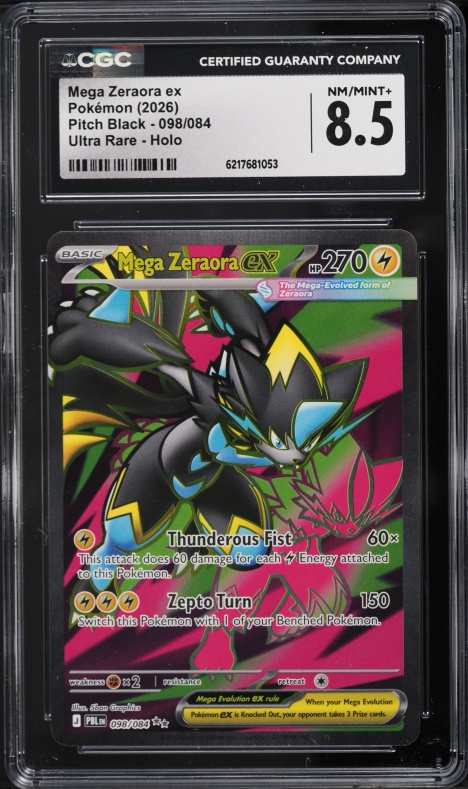 2026 Pokemon Mega Evolution Pitch Black Full Art Mega Zeraora Ex #98 CGC 8.5 NM-MT+