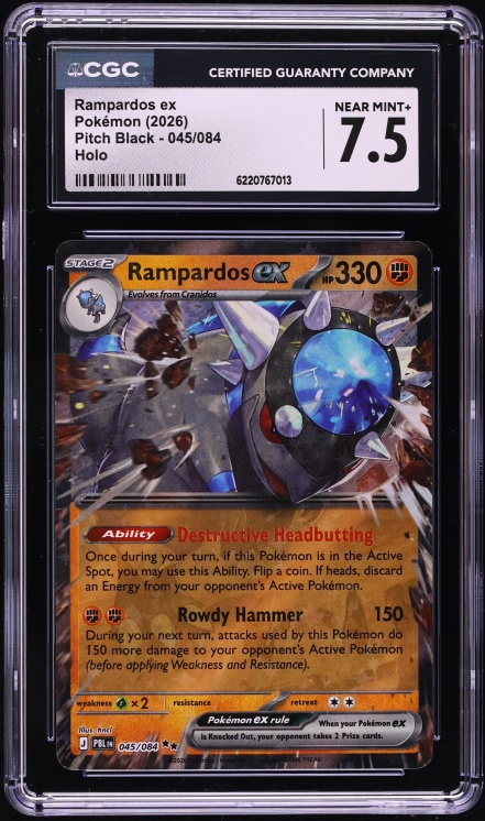 2026 Pokemon Mega Evolution Pitch Black Holo Rampardos EX #45 CGC 7.5 NRMT+