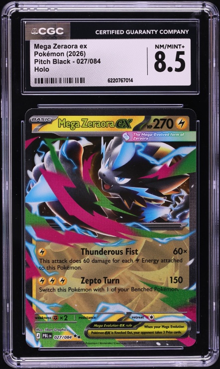2026 Pokemon Mega Evolution Pitch Black Holo Mega Zeraora Ex #27 CGC 8.5 NM-MT+