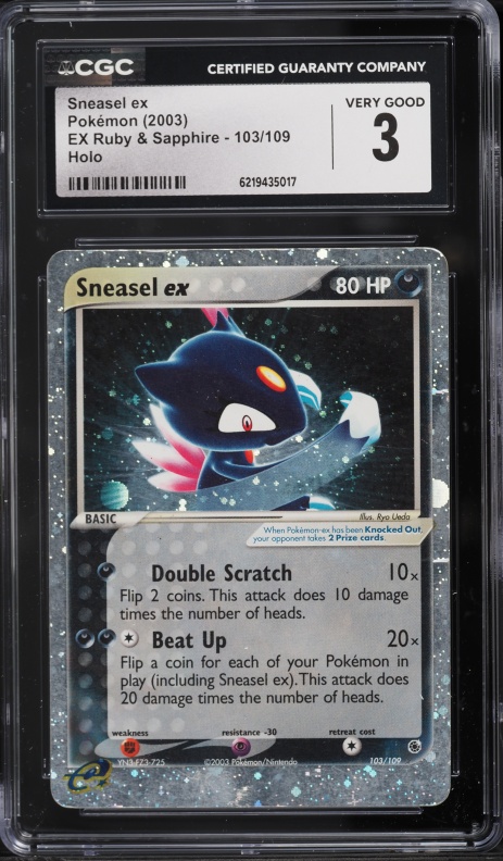 2003 Pokemon Ex Ruby & Sapphire Holo Sneasel Ex #103 CGC 3 VG