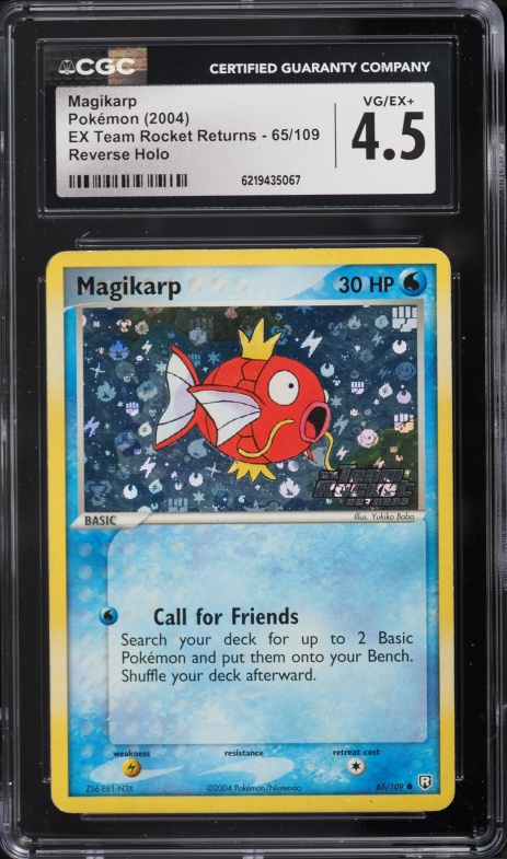 2004 Pokemon Ex Team Rocket Returns Reverse Holo Magikarp #65 CGC 4.5 VGEX+