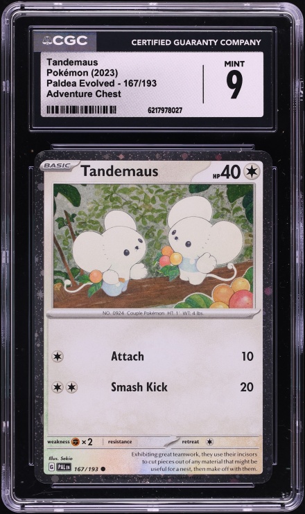 2023 Pokemon Scarlet & Violet Paldea Evolved Adventure Chest Tandemaus #167 CGC 9 MINT