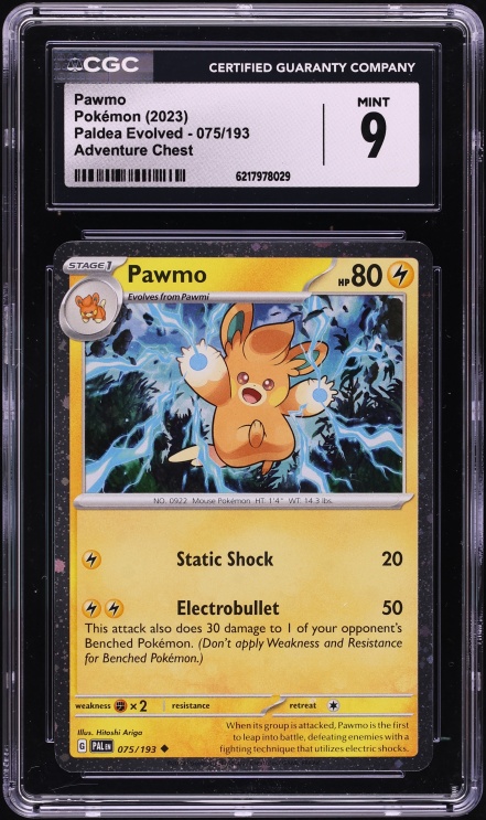 2023 Pokemon Scarlet & Violet Paldea Evolved Adventure Chest Pawmo #75 CGC 9 MINT