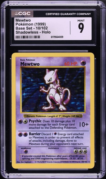 1999 Pokemon Base Set Shadowless Holo Mewtwo #10 CGC 9 MINT