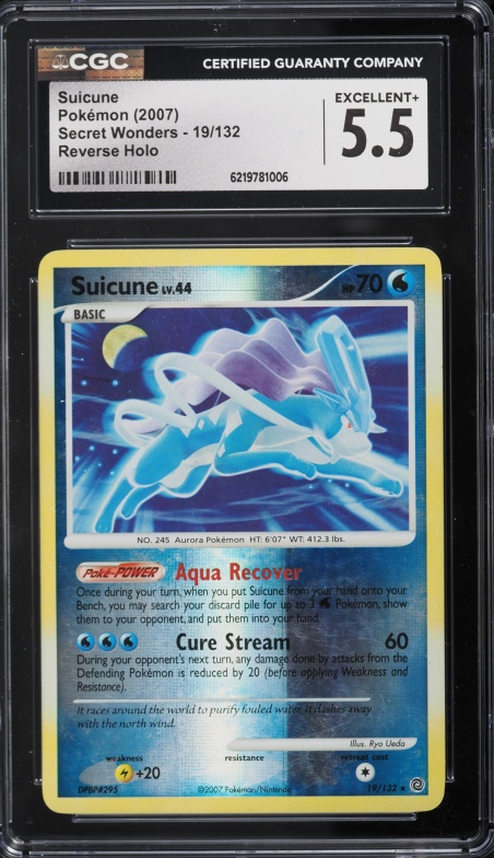 2007 Pokemon Diamond & Pearl Secret Wonders Reverse Holo Suicune #19 CGC 5.5 EX+