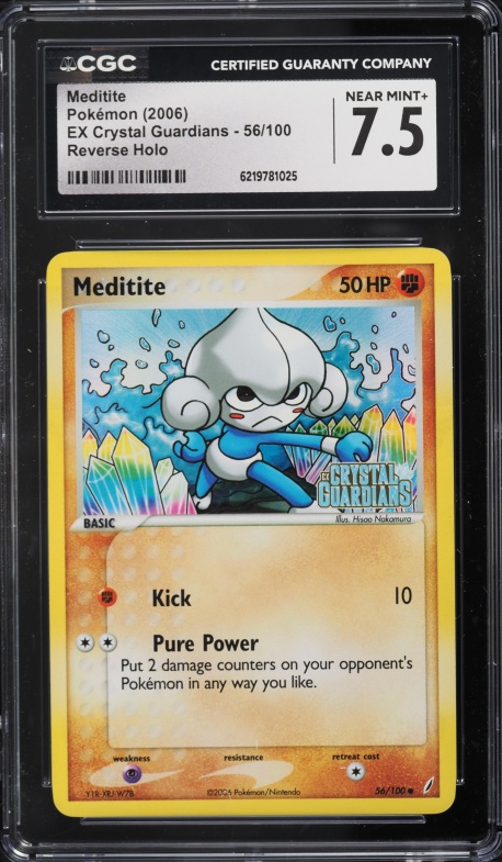 2006 Pokemon EX Crystal Guardians Reverse Holo Meditite #56 CGC 7.5 NRMT+