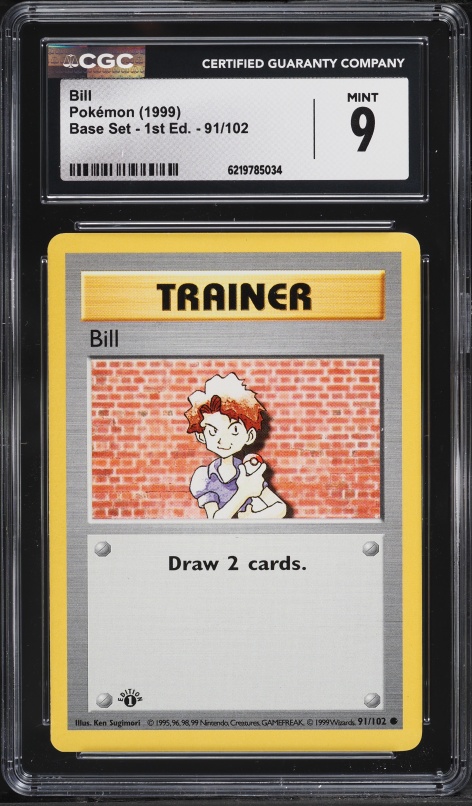 1999 Pokemon Base Set Shadowless 1st Edition Bill #91 CGC 9 MINT