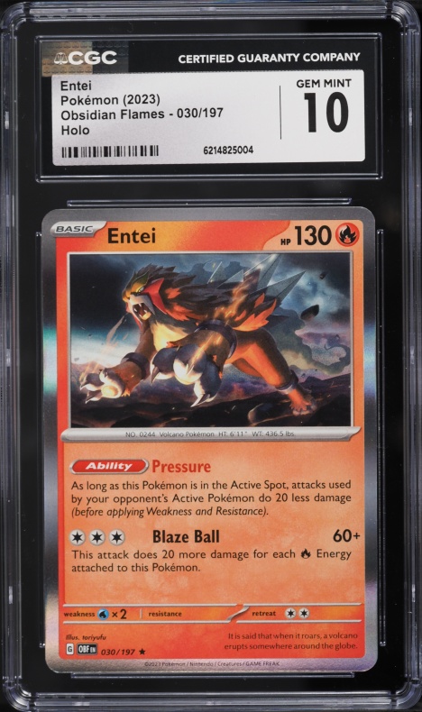2023 Pokemon Scarlet & Violet Obsidian Flames Holo Entei #30 CGC 10 GEM MINT