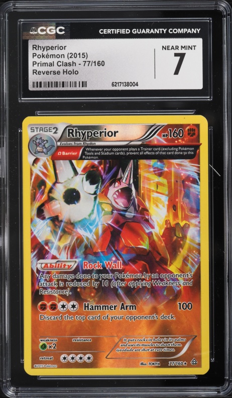 2015 Pokemon XY Primal Clash Reverse Holo Rhyperior #77 CGC 7 NRMT