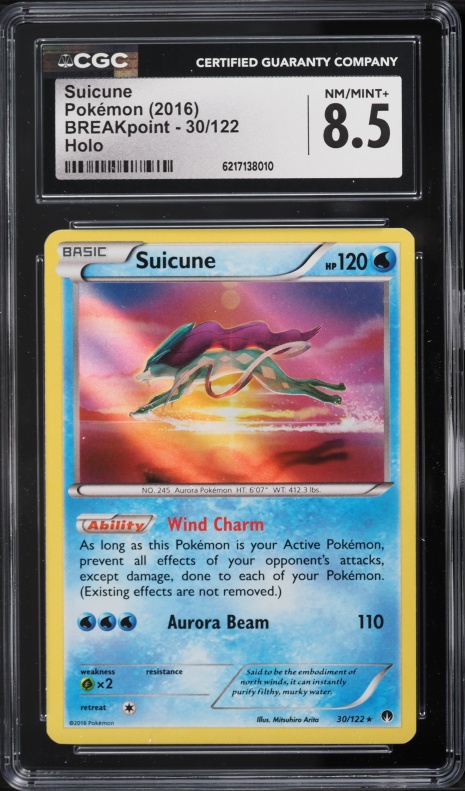 2016 Pokemon XY BREAKpoint Holo Suicune #30 CGC 8.5 NM-MT+