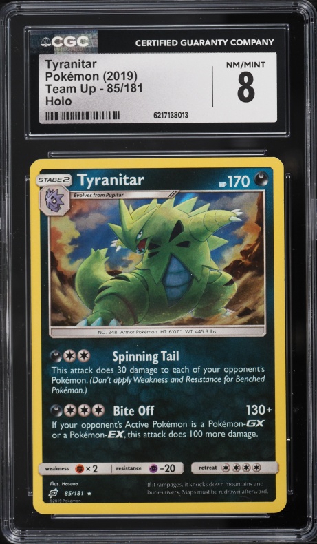 2019 Pokemon Sun & Moon Team Up Holo Tyranitar #85 CGC 8 NM-MT