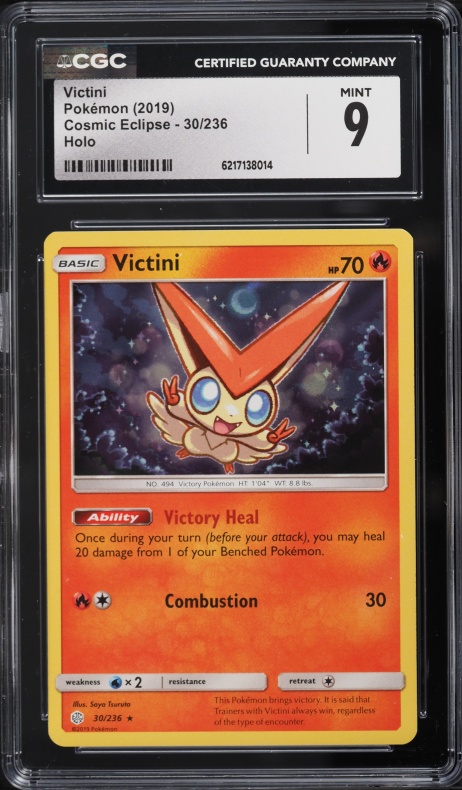 2019 Pokemon Sun & Moon Cosmic Eclipse Holo Victini #30 CGC 9 MINT