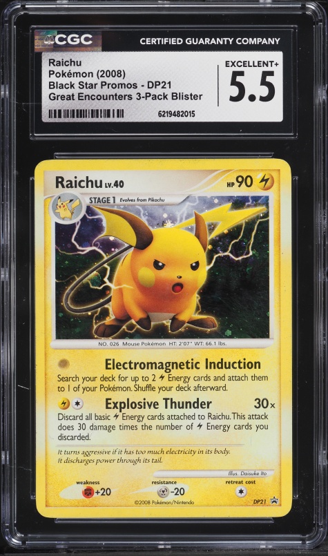 2008 Pokemon Diamond & Pearl Black Star Promo Great Encounters Raichu #DP21 CGC 5.5 EX+