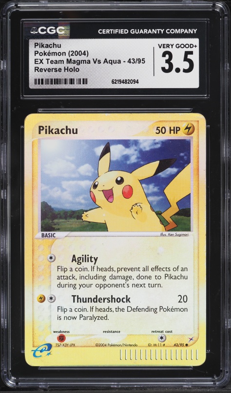 2004 Pokemon EX Magma VS Aqua Reverse Holo Pikachu #43 CGC 3.5 VG+