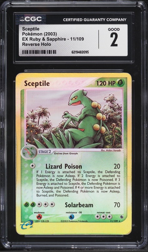 2003 Pokemon EX Ruby & Sapphire Reverse Holo Sceptile #11 CGC 2 GD
