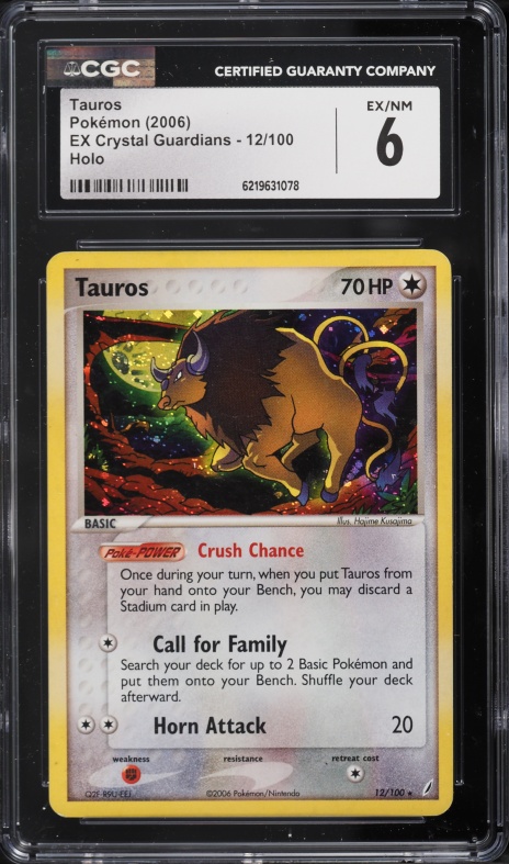 2006 Pokemon EX Crystal Guardians Holo Tauros #12 CGC 6 EXMT