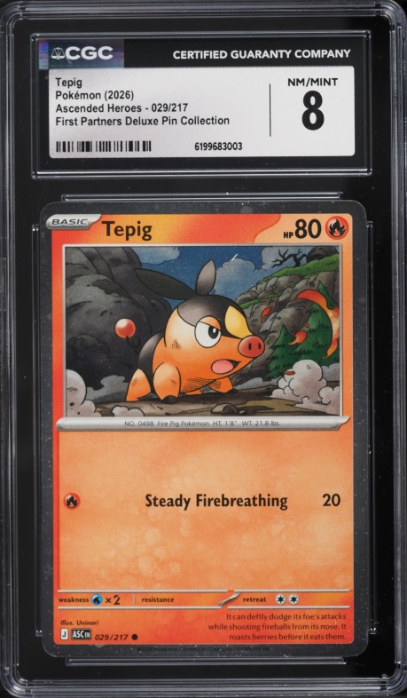 2026 Pokemon Mega Evolution Ascended Heroes First Partners Deluxe Pin Tepig #29 CGC 8 NM-MT