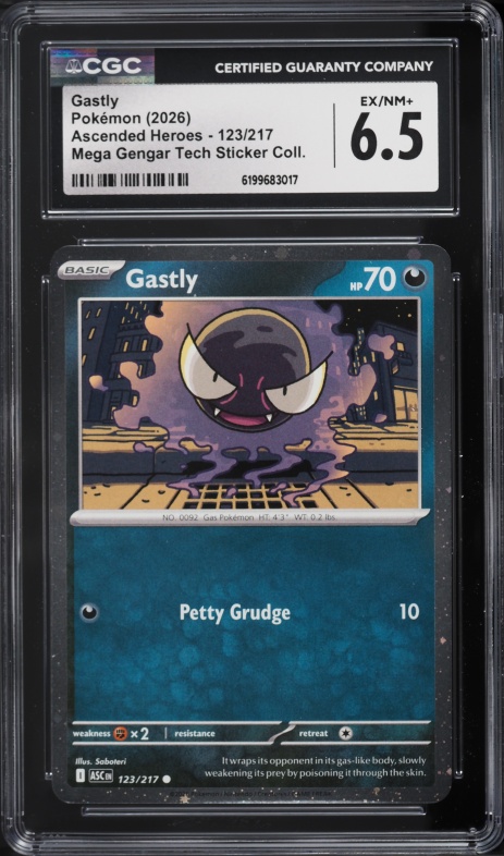 2026 Pokemon Mega Evolution Ascended Heroes Tech Sticker Gastly #123 CGC 6.5 EXMT+