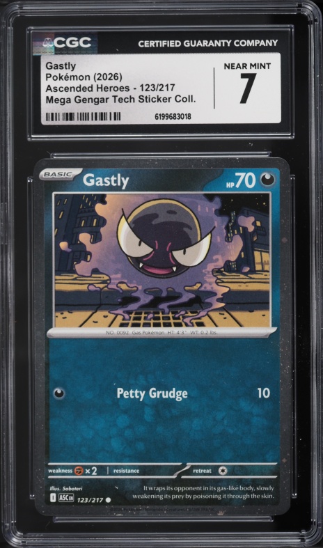 2026 Pokemon Mega Evolution Ascended Heroes Tech Sticker Gastly #123 CGC 7 NRMT