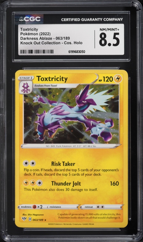 2022 Pokemon SWSH Darkness Ablaze Knock Out Collection Cosmos Holo Toxtricity #063 CGC 8.5