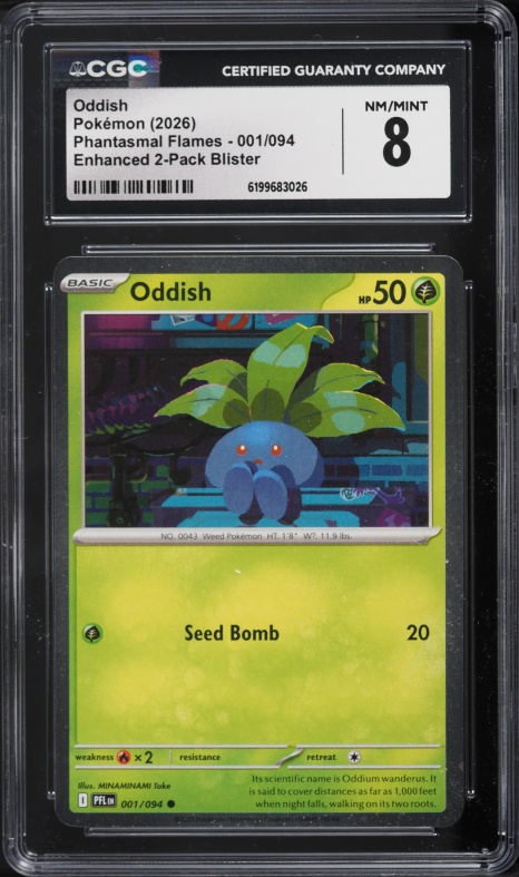 2026 Pokemon Mega Evolution Promo Phantasmal Flames Oddish #1 CGC 8 NM-MT